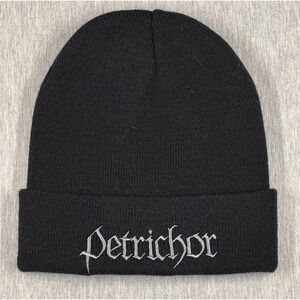 Petrichor Black Knit Beanie Embroidered Logo Band Merch One Size Unisex